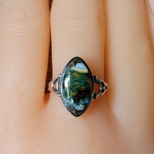 Native Kingman Turquoise Gemstone Ring Size 8 Sterling Silver Boho Jewelry